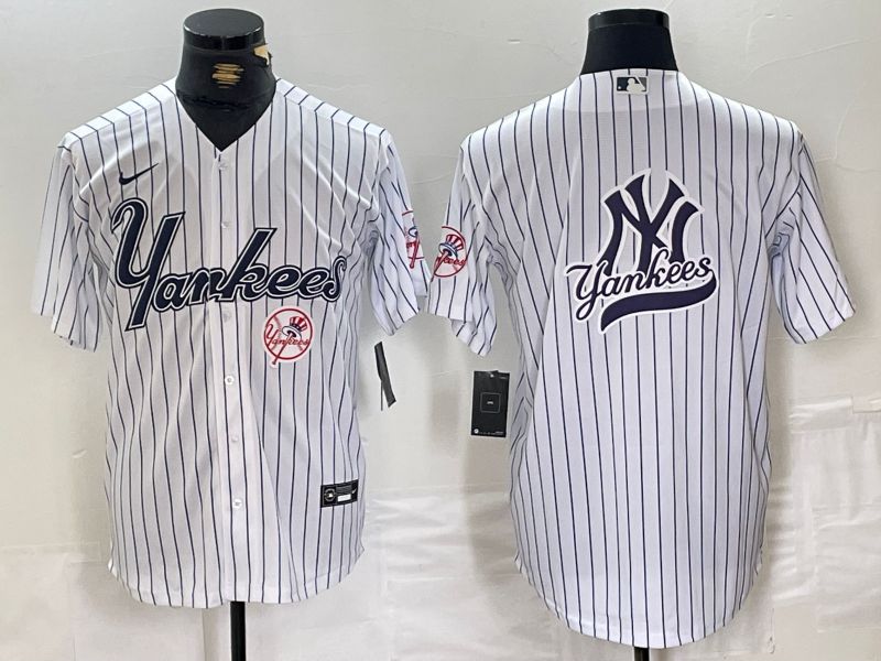 Men New York Yankees Blank White stripe Three generations joint names Nike 2024 MLB Jersey style 12